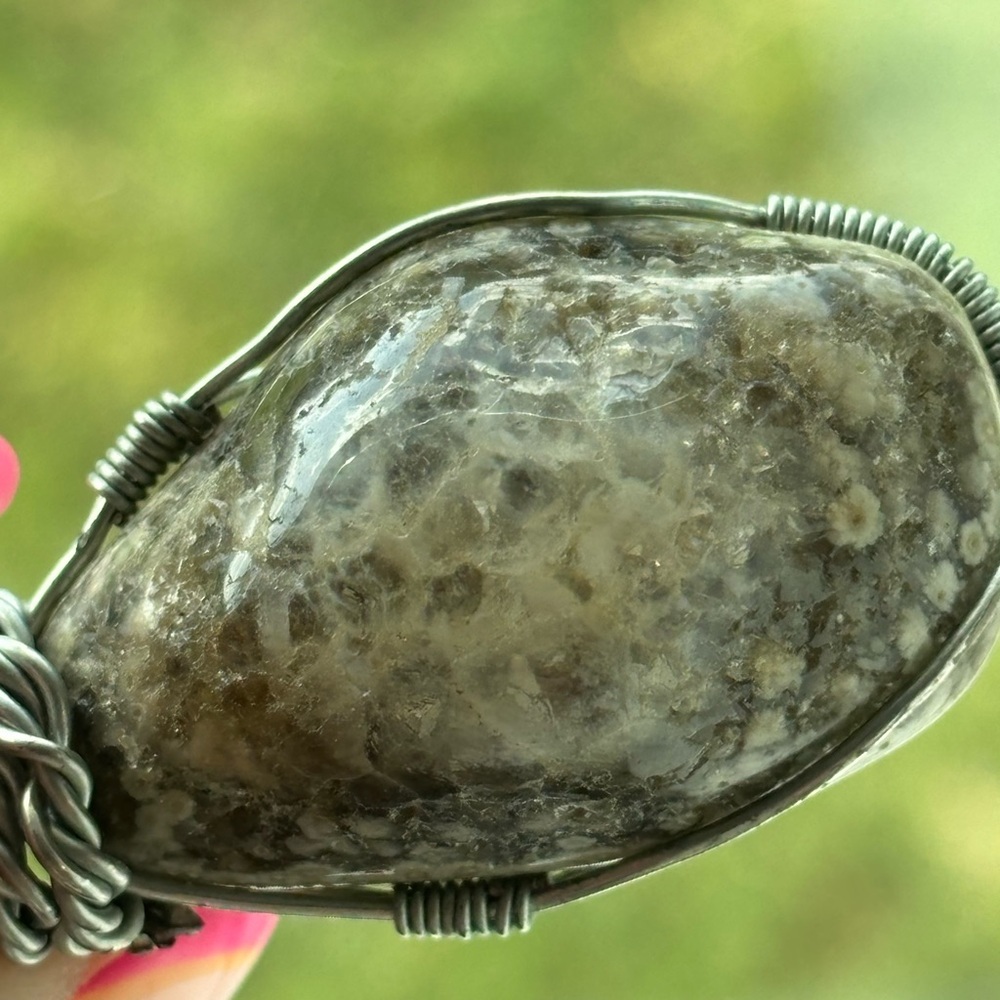Silver Wrapped Ocean Jasper Pendant Necklace
